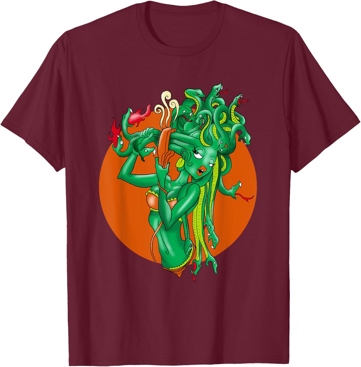 Medusa Girl Cartoon Funny Caricature Cool Comic Gift T-Shirt - T-Shirt | Maroon