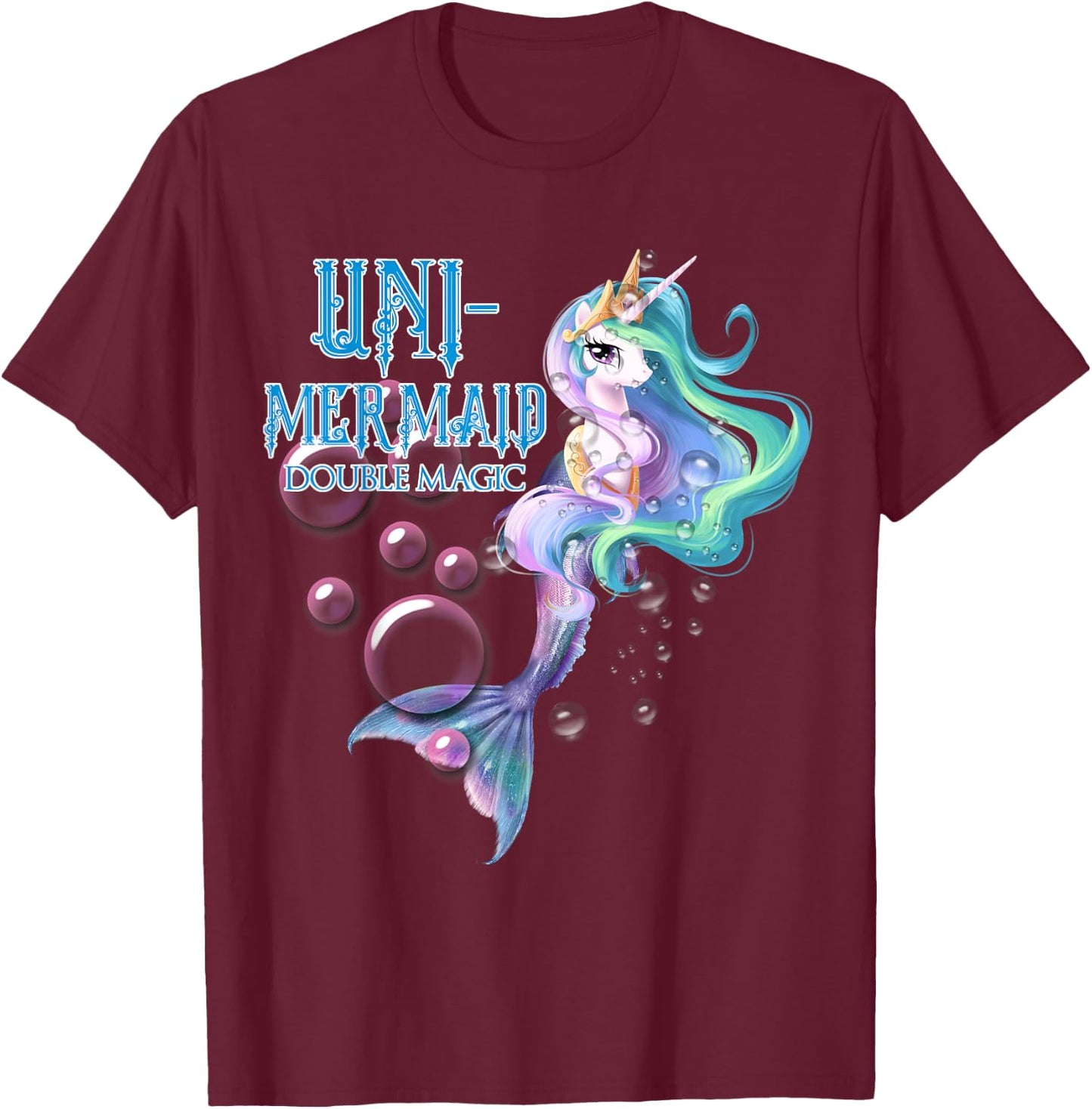 Uni-Mermaid Double Magic Funny Unicorn T-Shirt - T-Shirt | Maroon