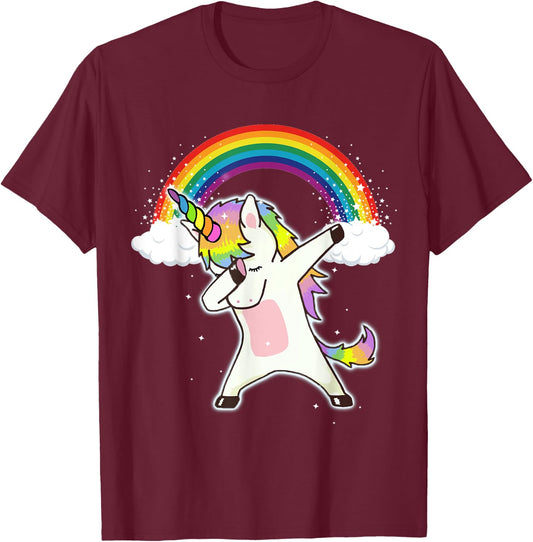 Dabbing Unicorn Shirt Cute Unicorn Dab Dance With Rainbow T-Shirt - T-Shirt | Maroon