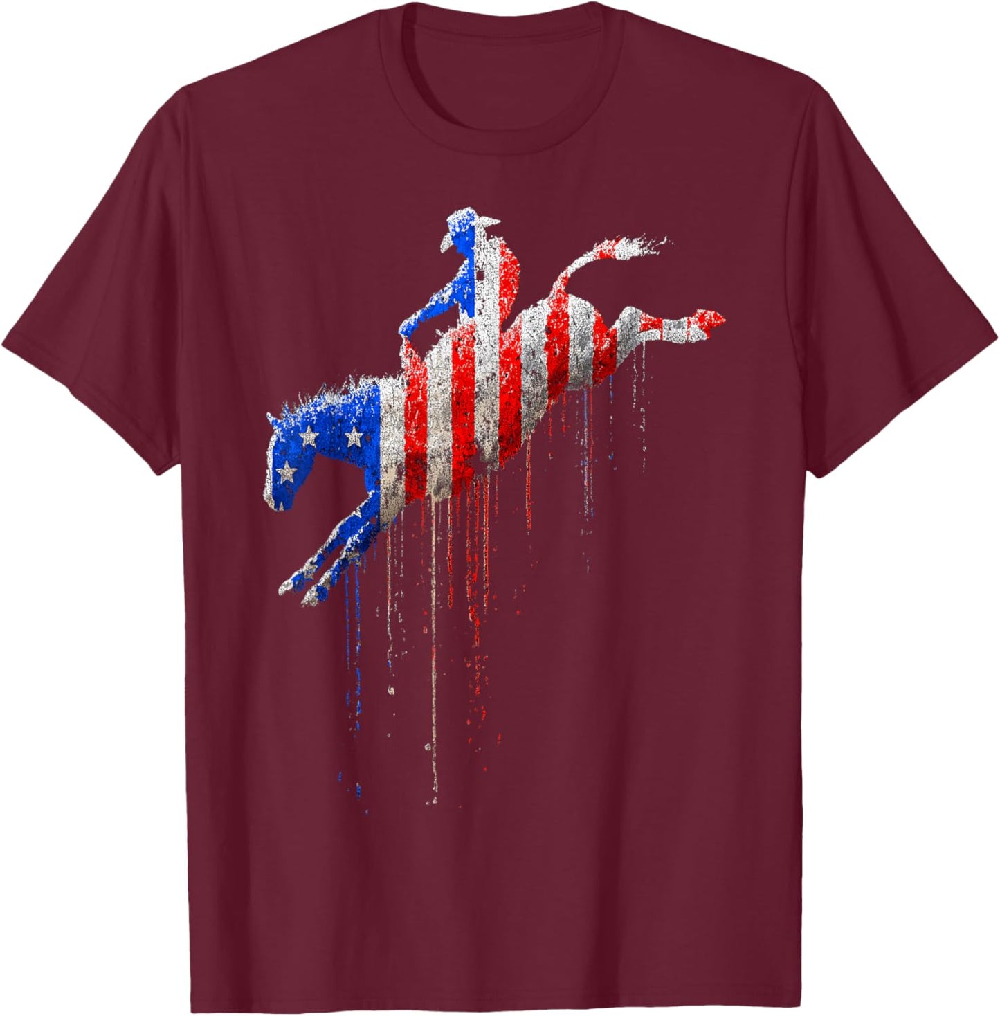 Rodeo Country Western Texas Barrel Racer American Flag USA T-Shirt - T-Shirt | Maroon