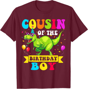 Cousin of the Birthday Boy Dinosaur Raptor Funny T-Shirt - T-Shirt | Maroon