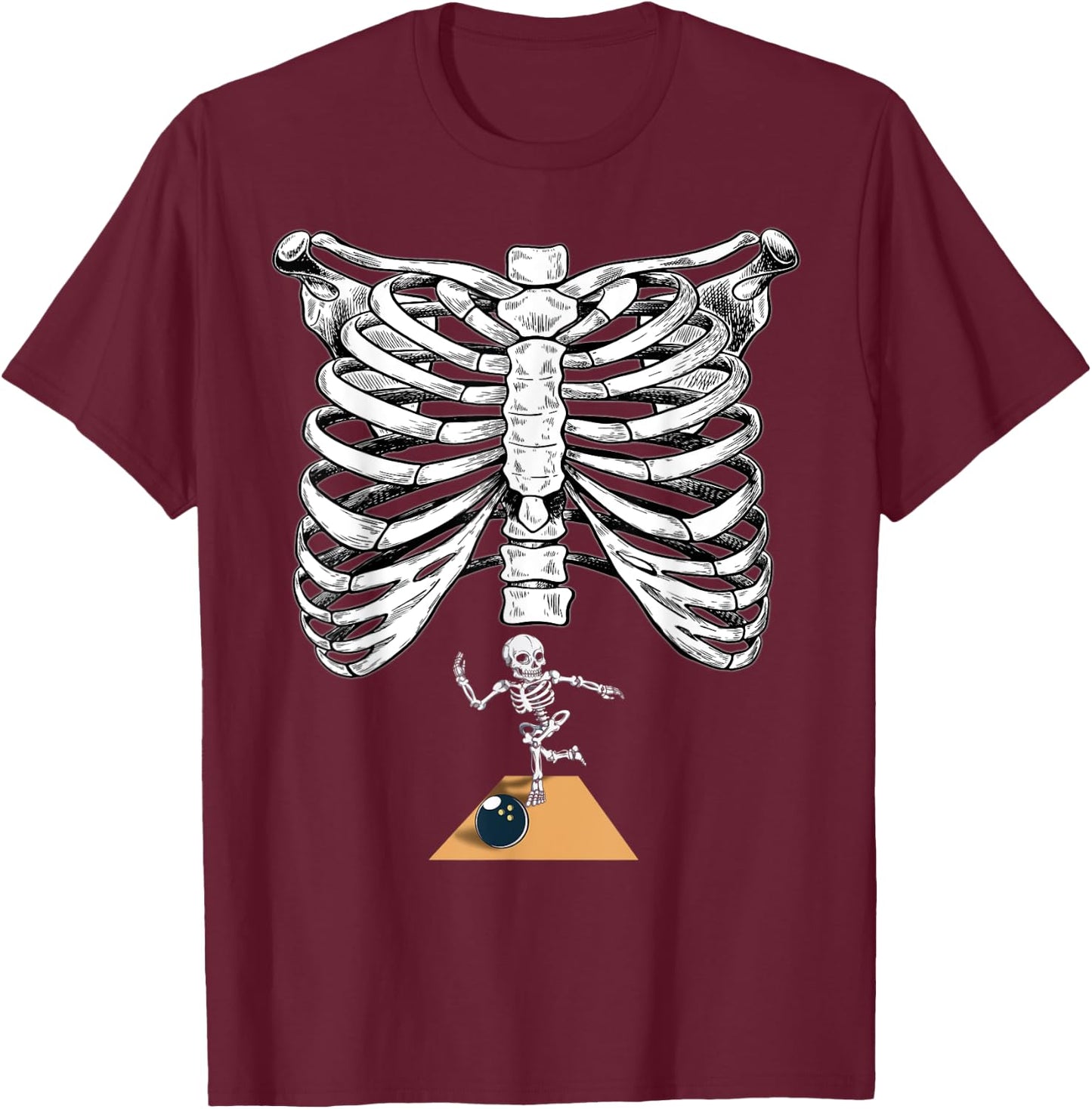 Skeleton Bowling Pregnancy Halloween Bowler T-Shirt - T-Shirt | Maroon