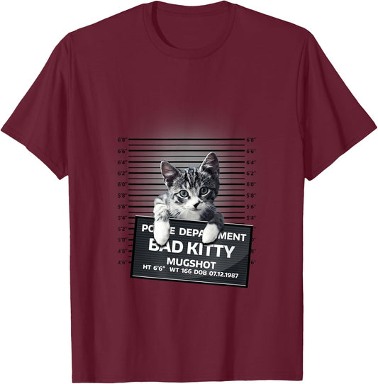 Funny Bad Kitty Cat Mugshot Cute Cat Lover Gift T-Shirt - T-Shirt | Maroon