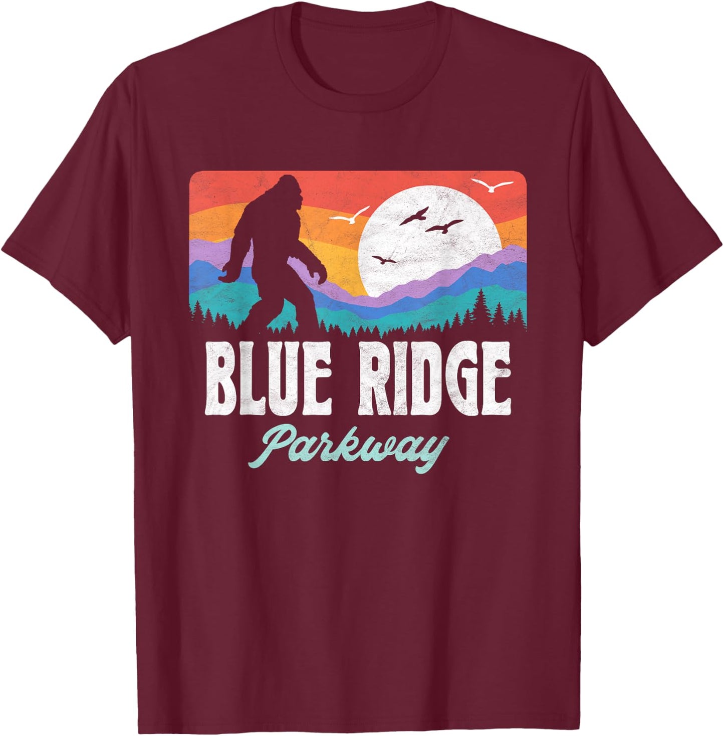 Vintage Blue Ridge Parkway Bigfoot Mountains Graphic T-Shirt - T-Shirt | Maroon