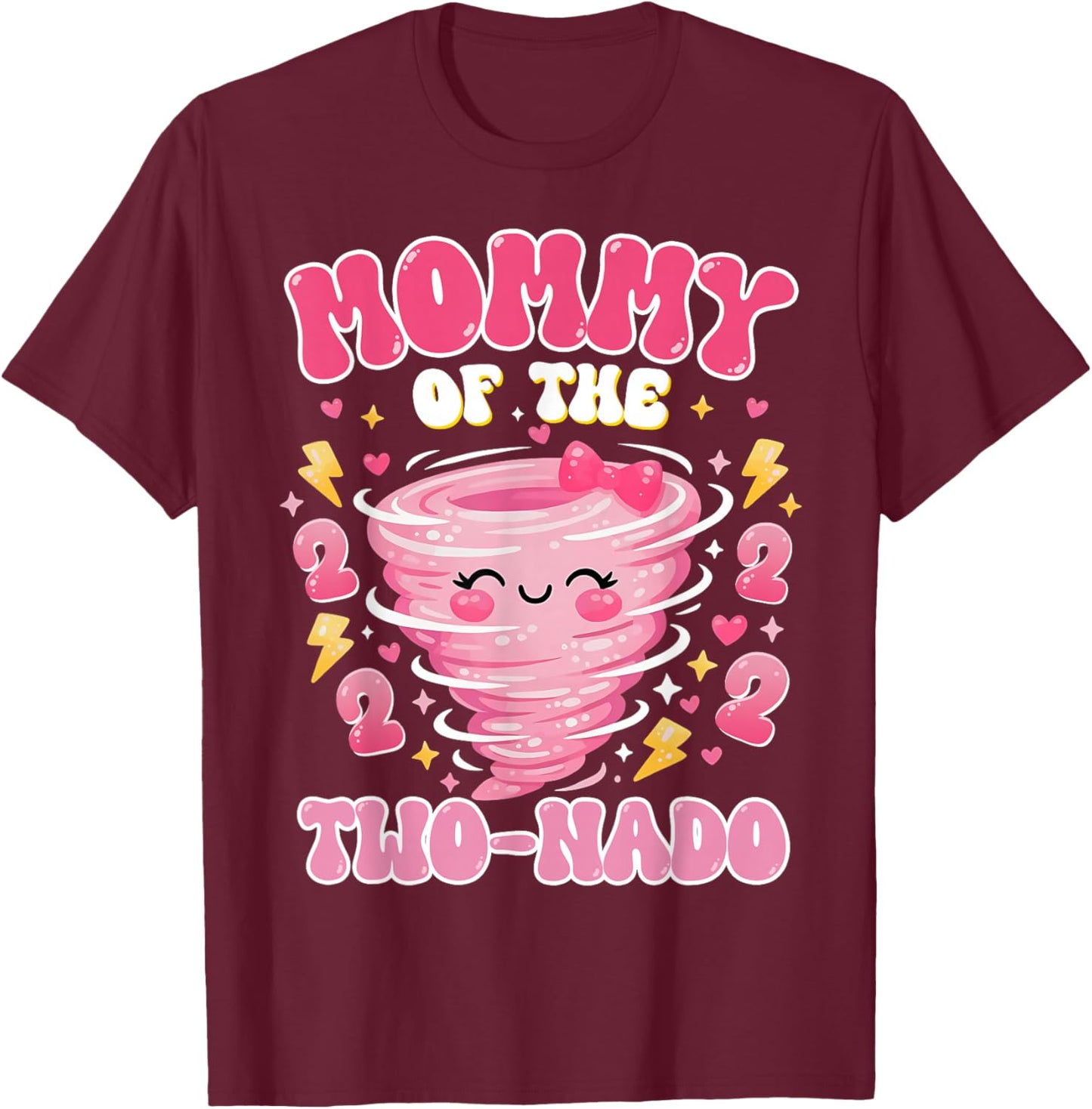 Mommy of The Two-nado 2nd Birthday Girl Tornado Theme Bday T-Shirt - T-Shirt | Maroon