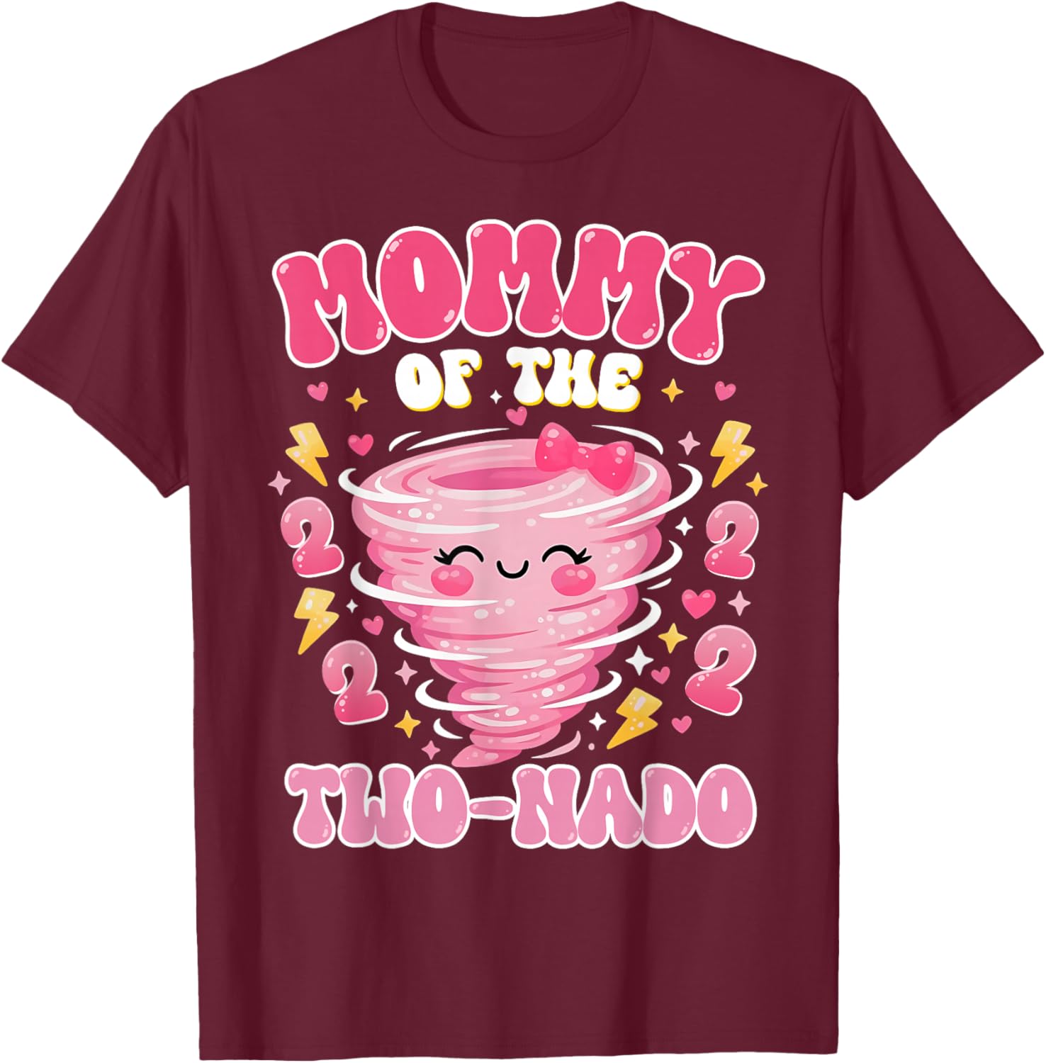 Mommy of The Two-nado 2nd Birthday Girl Tornado Theme Bday T-Shirt - T-Shirt | Maroon
