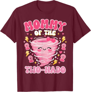 Mommy of The Two-nado 2nd Birthday Girl Tornado Theme Bday T-Shirt - T-Shirt | Maroon