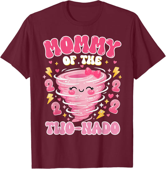 Mommy of The Two-nado 2nd Birthday Girl Tornado Theme Bday T-Shirt - T-Shirt | Maroon