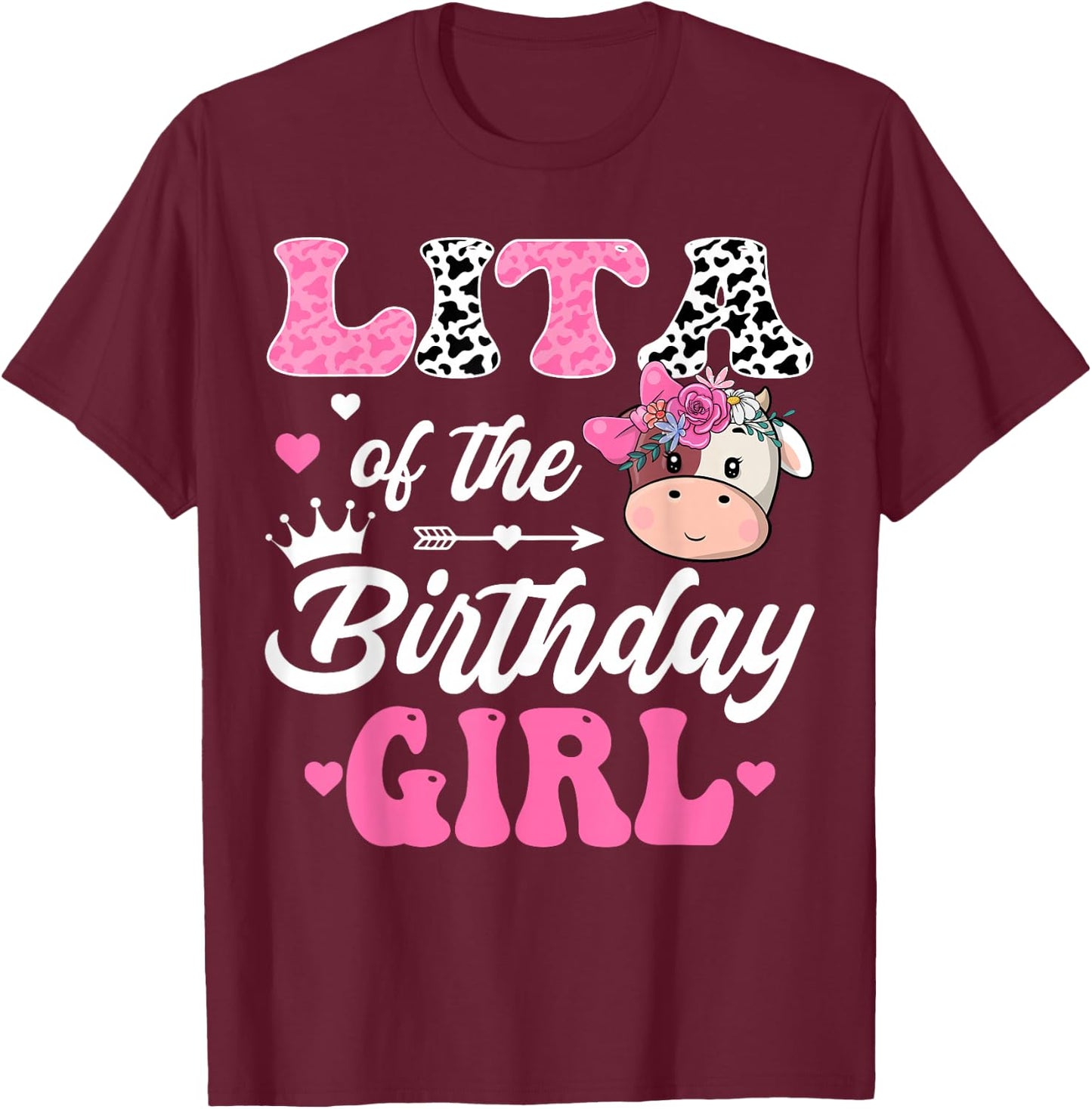 Lita Of The Birthday Girl Farm Cow 1St Birthday Girl T-Shirt - T-Shirt | Maroon