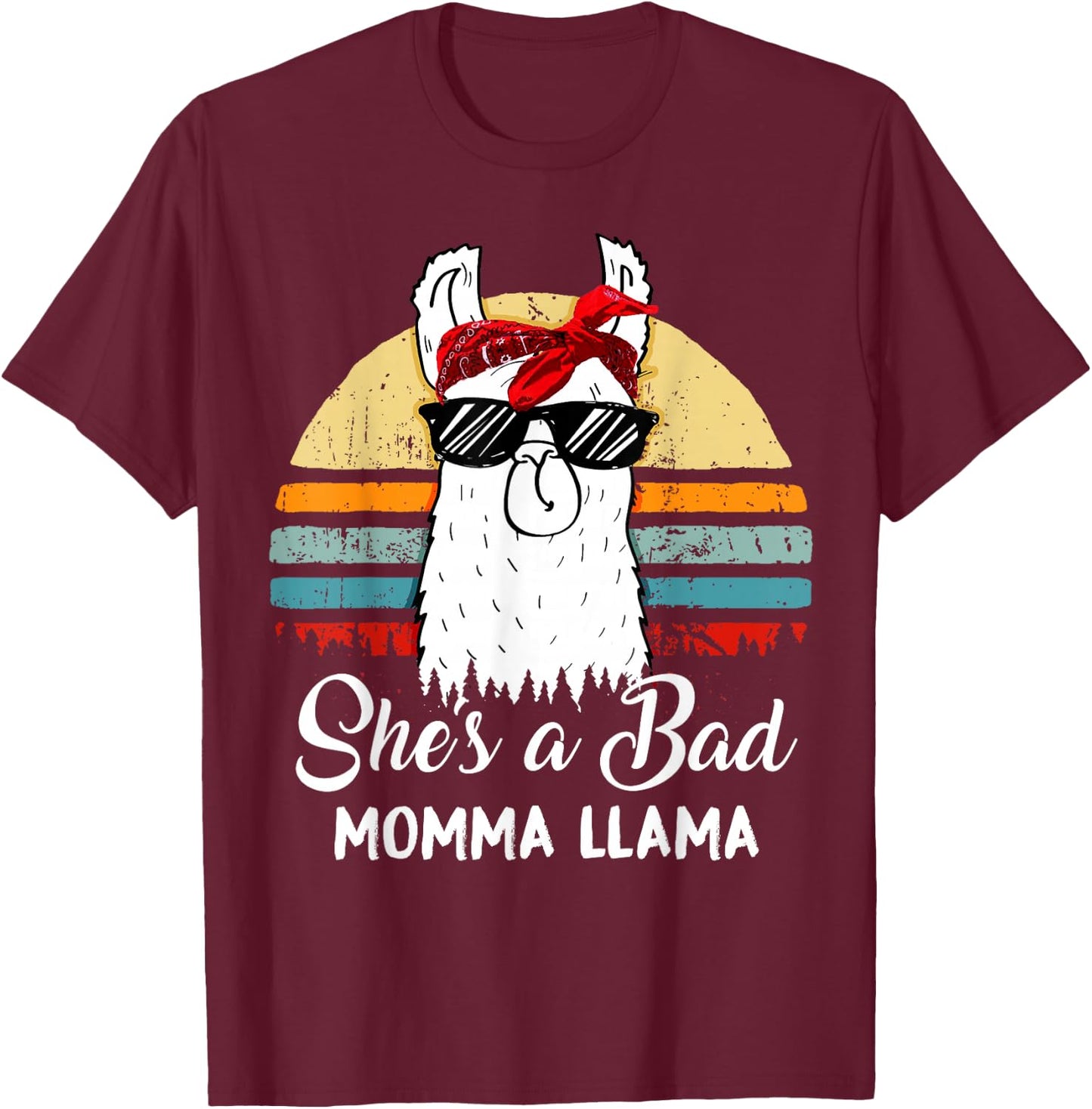 She's a Bad Momma Llama Funny Retro Vintage Mama T-Shirt - T-Shirt | Maroon