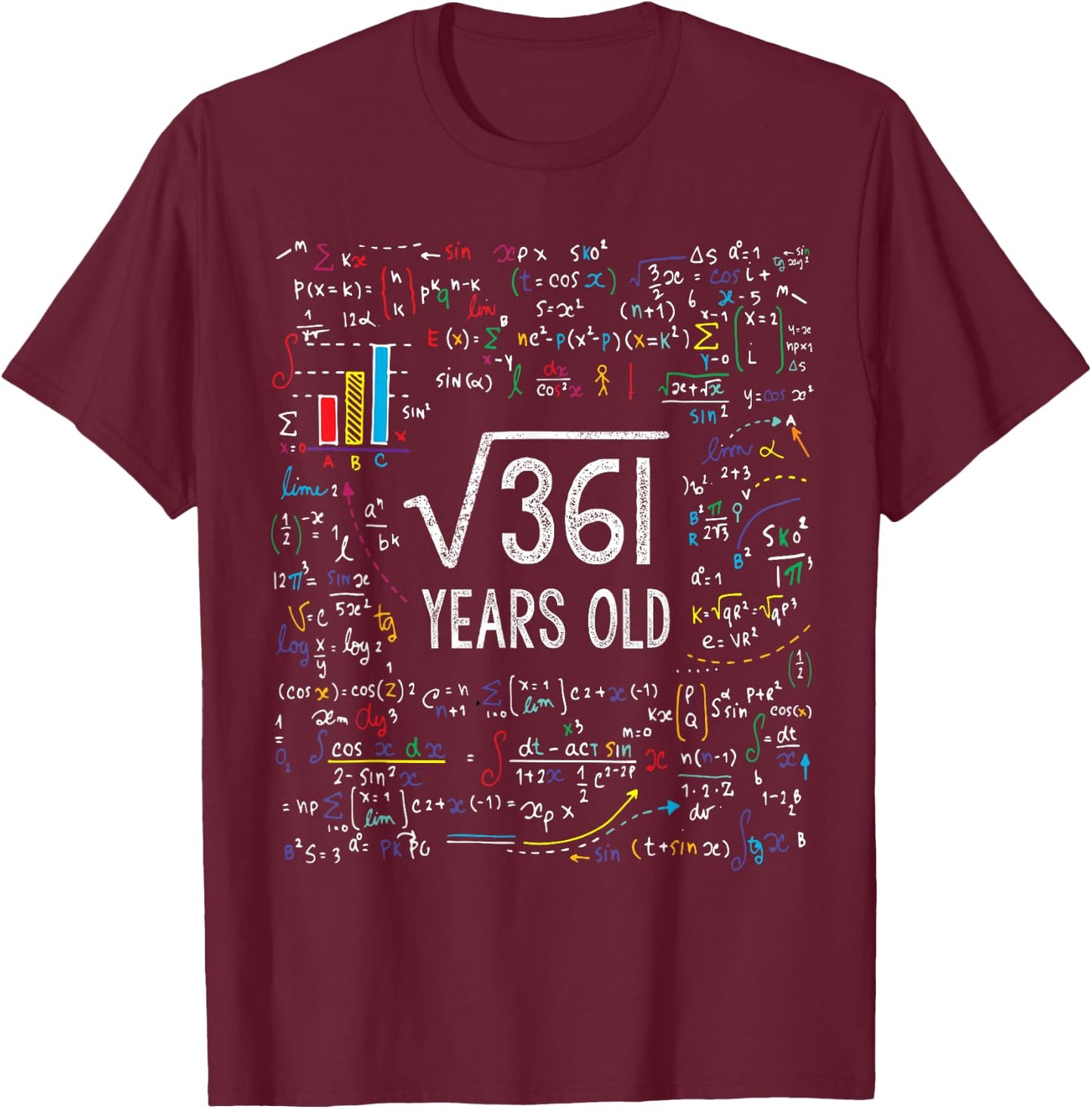 Square Root of 361 19th Birthday 19 Year Old Gifts Math Bday T-Shirt - T-Shirt | Maroon