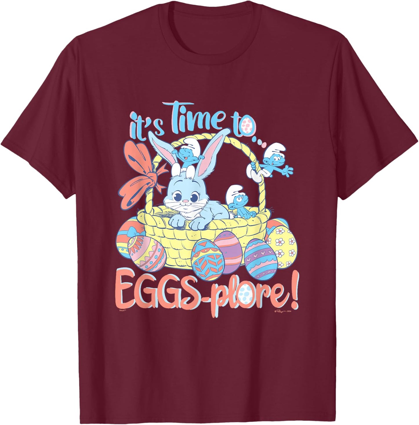 The Smurfs Easter It's Time To Eggs-plore! Cute Bunny Retro T-Shirt - T-Shirt | Maroon