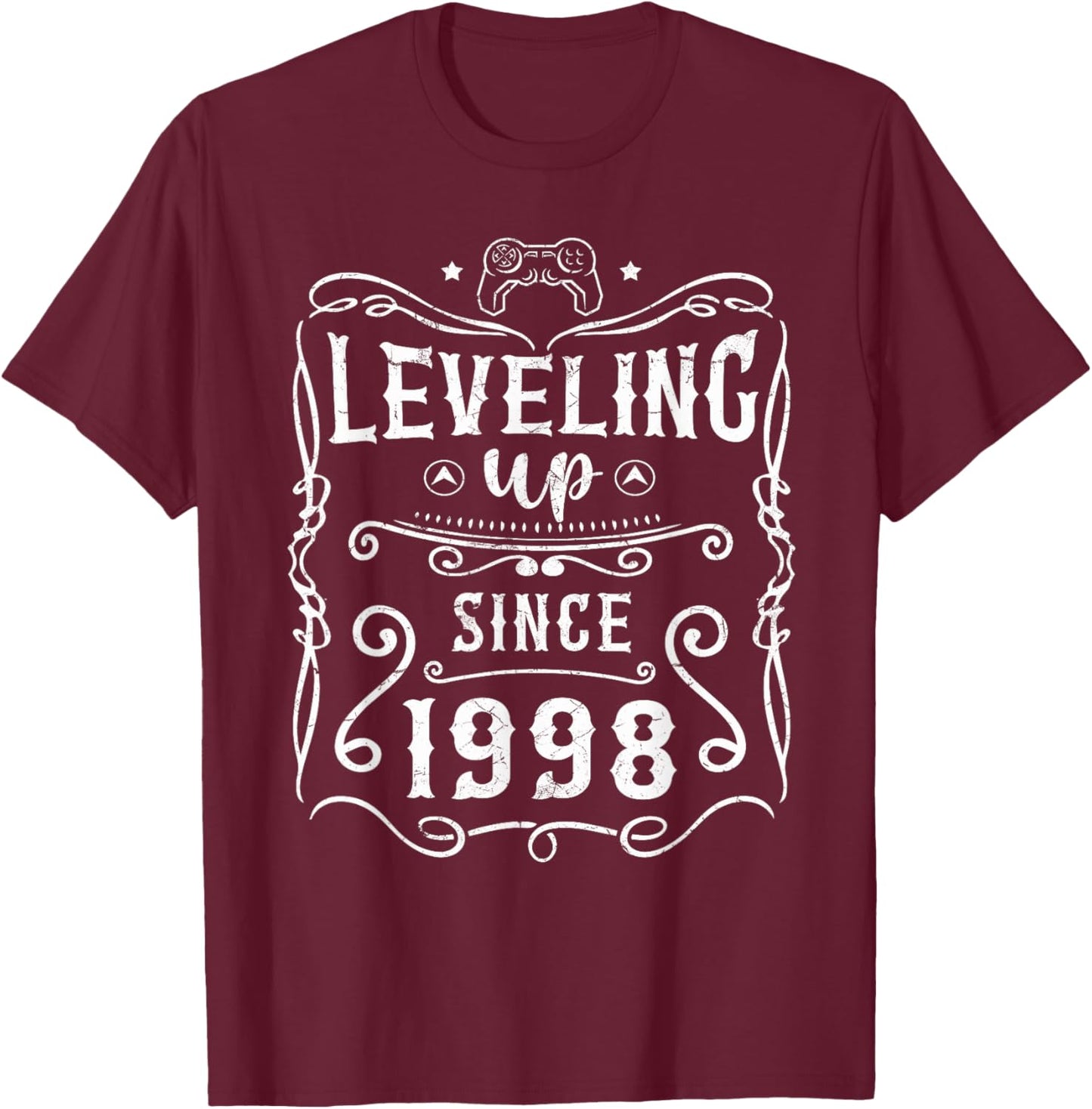 Born in 1998, Vintage Leveling Up Since 1998 Birthday Gamer T-Shirt - T-Shirt | Maroon