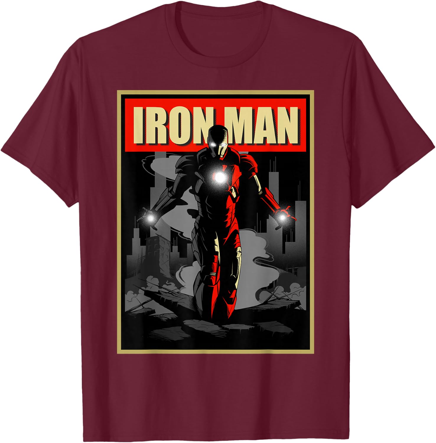 Marvel Iron Man Rise from The Ashes Deco Style T-Shirt - T-Shirt | Maroon