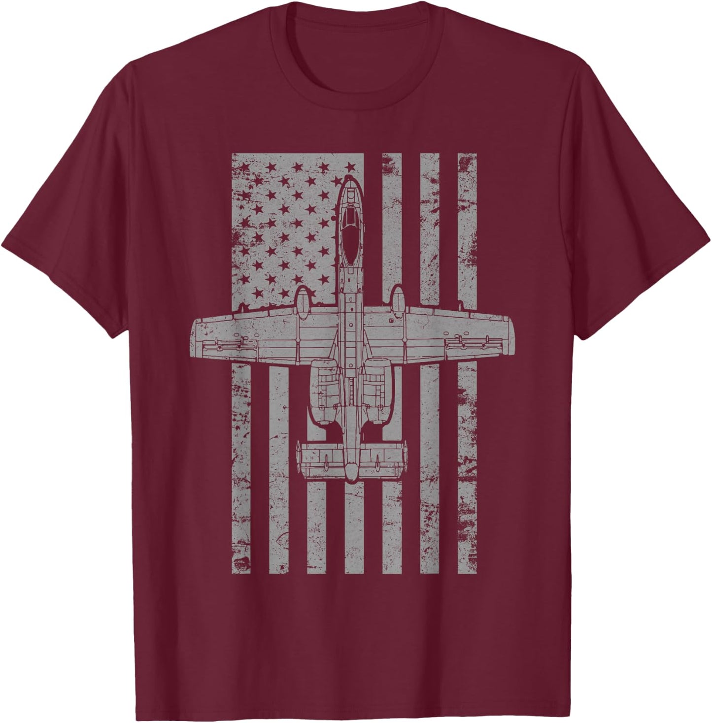 A-10 Thunderbolt II "Warthog" Vintage Flag Airplane T-Shirt - T-Shirt | Maroon