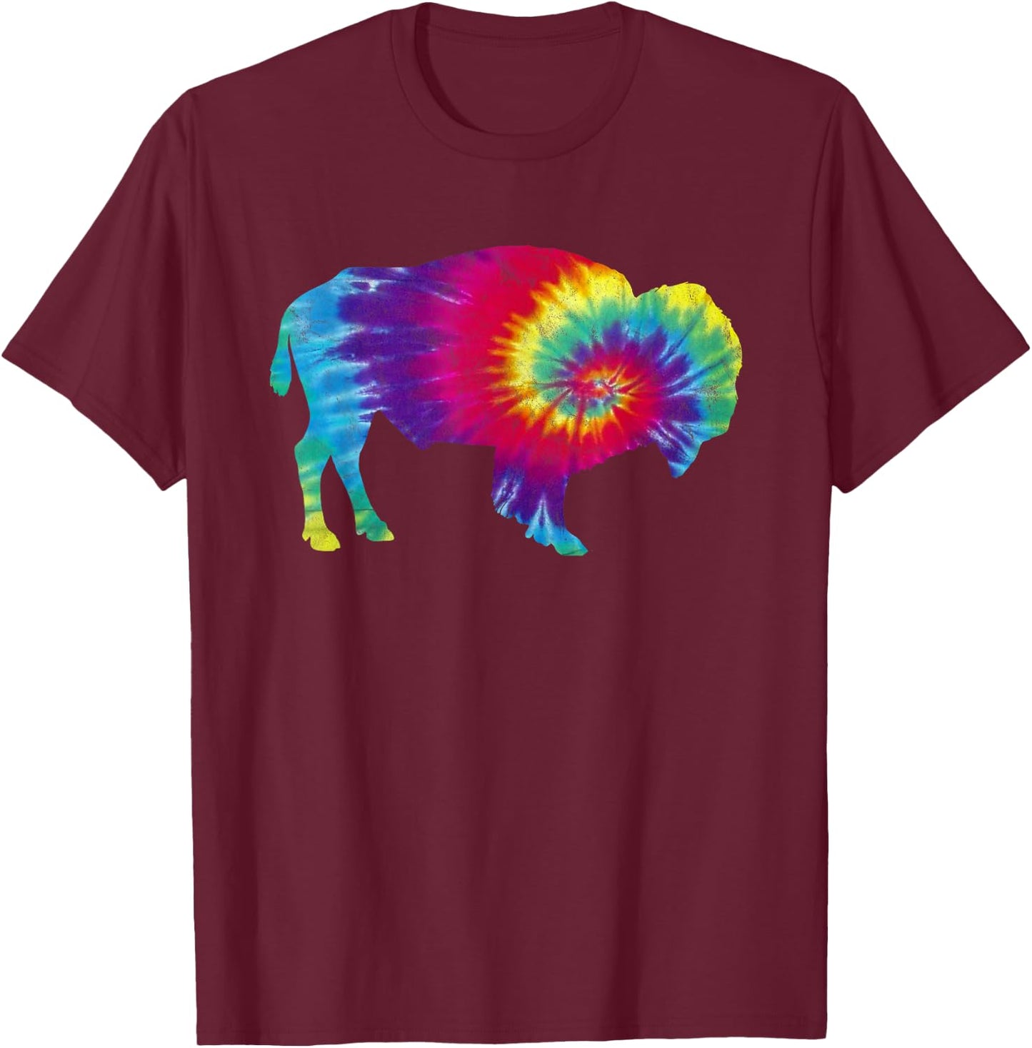 Vintage Tie Dye Bison American Buffalo Retro T-Shirt - T-Shirt | Maroon