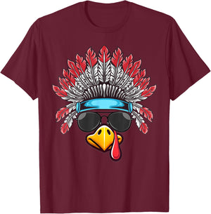 Turkey Face Native American Headdress Thanksgiving T-Shirt - T-Shirt | Maroon