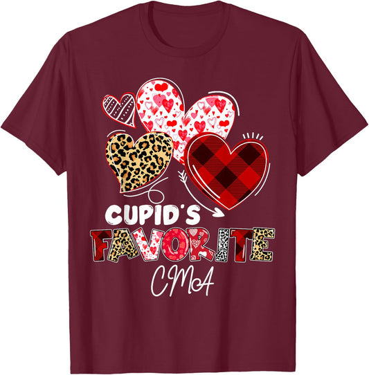 Cupid's Favorite CMA Nurse Valentine Buffalo Plaid T-Shirt - T-Shirt | Maroon