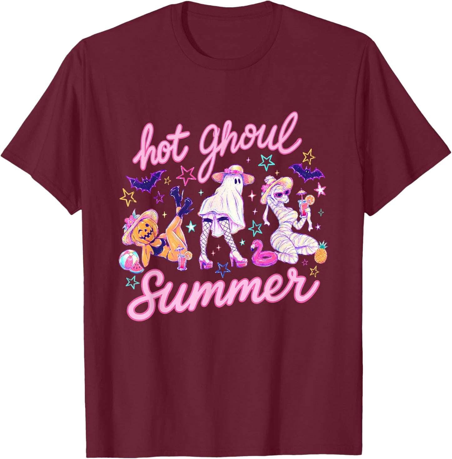 Hot Ghoul Summer Halloween Funny Ghost Spooky Vibes T-Shirt - T-Shirt | Maroon
