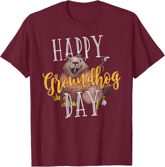 Groundhog Day Shirt Happy Groundhog Day Gifts T-Shirt - T-Shirt | Maroon