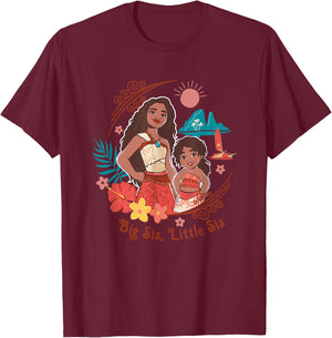 Disney Moana 2 Big Sis Little Sis Oceania Tropical Floral T-Shirt - T-Shirt | Maroon