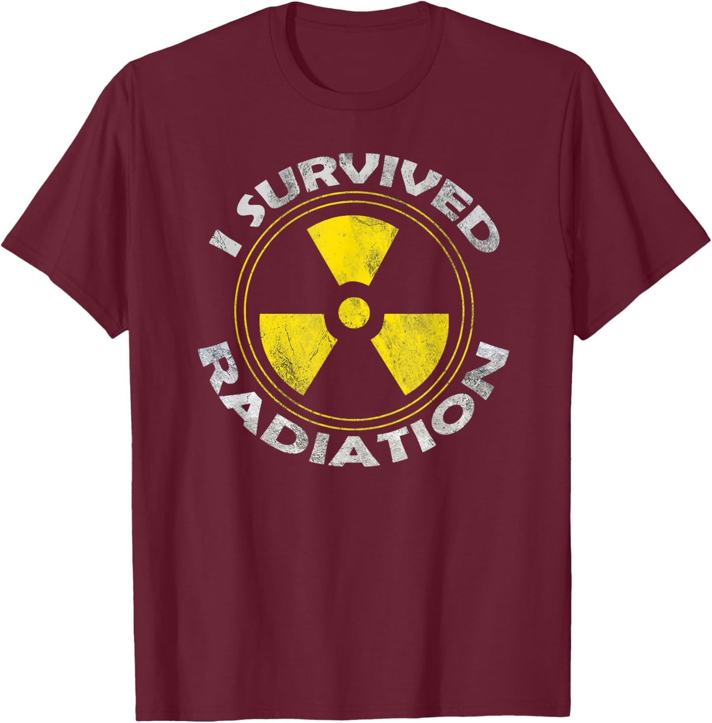 Cancer Designs by MCG.Co -Adults Black Cotton, Polyester Modern Sports with , Short Sleeve, Classic Fit, Straight Hemline, I Survived Radiation Warrior Design T-Shirt - T-Shirt | Maroon