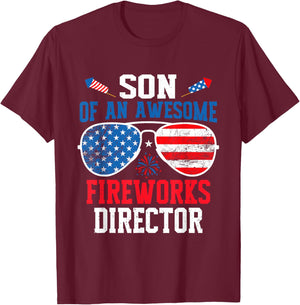 Son of an Awesome Fireworks Director Funny 4th of July T-Shirt - T-Shirt | Maroon