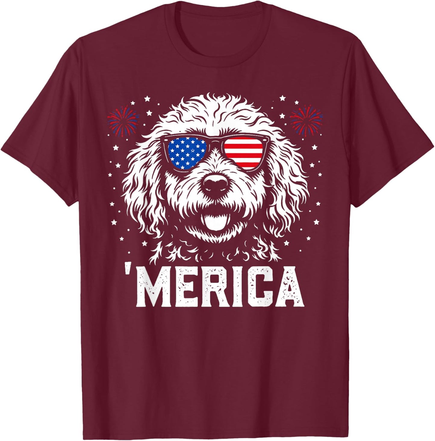 'Merica Patriotic Goldendoodle American Flag Dog Lover Art T-Shirt - T-Shirt | Maroon
