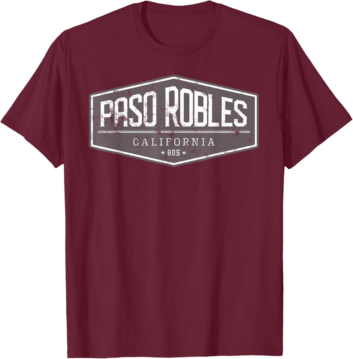 Paso Robles, California, 805 Distressed Graphic Design T-Shirt - T-Shirt | Maroon
