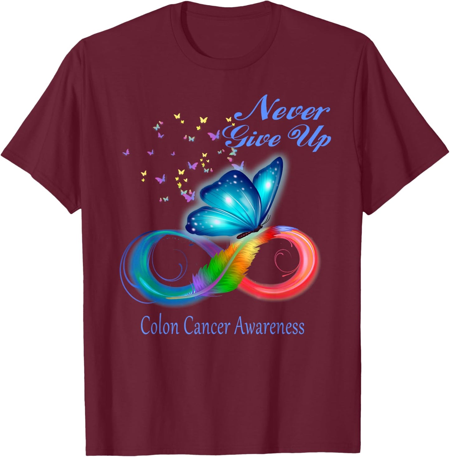 Butterfly Colon Cancer Awareness T-Shirt - T-Shirt | Maroon
