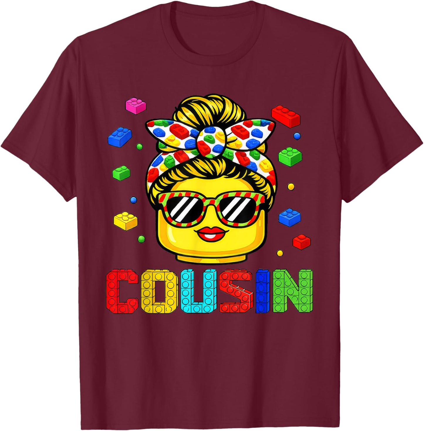 Cousin Master Builder Building Bricks Blocks Mothers Day T-Shirt - T-Shirt | Maroon