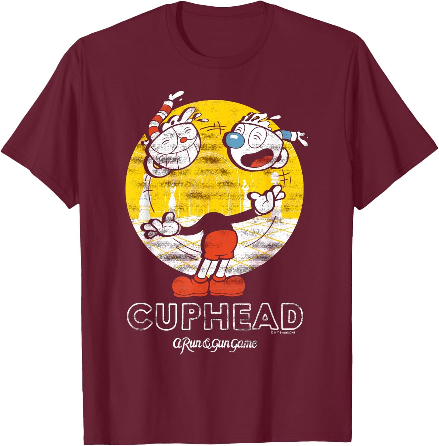 Cuphead with Mugman Head Juggling T-Shirt - T-Shirt | Maroon