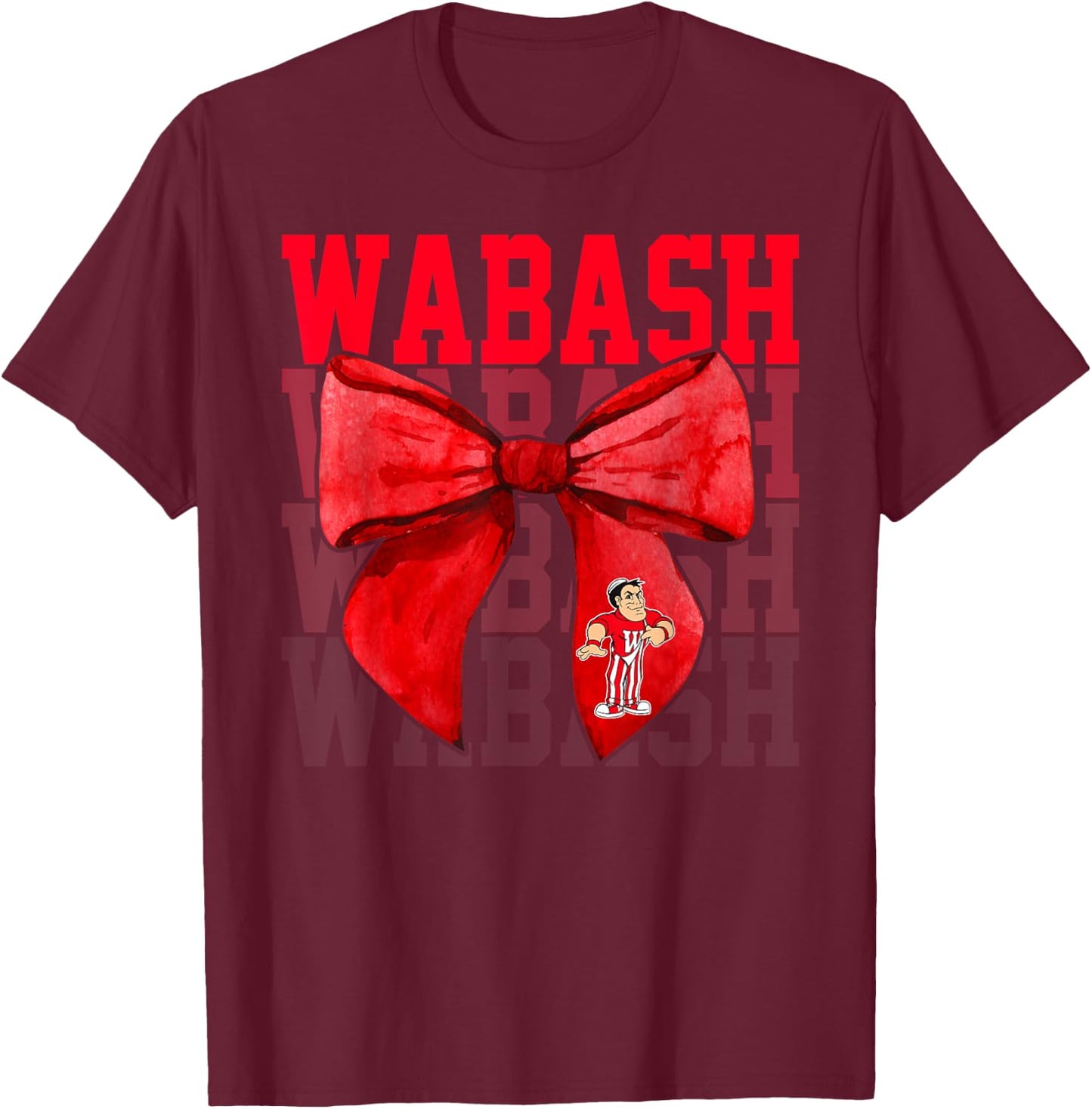 Wabash College Bow Vintage Athletics Girls Women T-Shirt - T-Shirt | Maroon