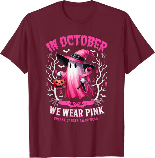 In October We Wear Pink Ghost Witch Breast Cancer Awareness
