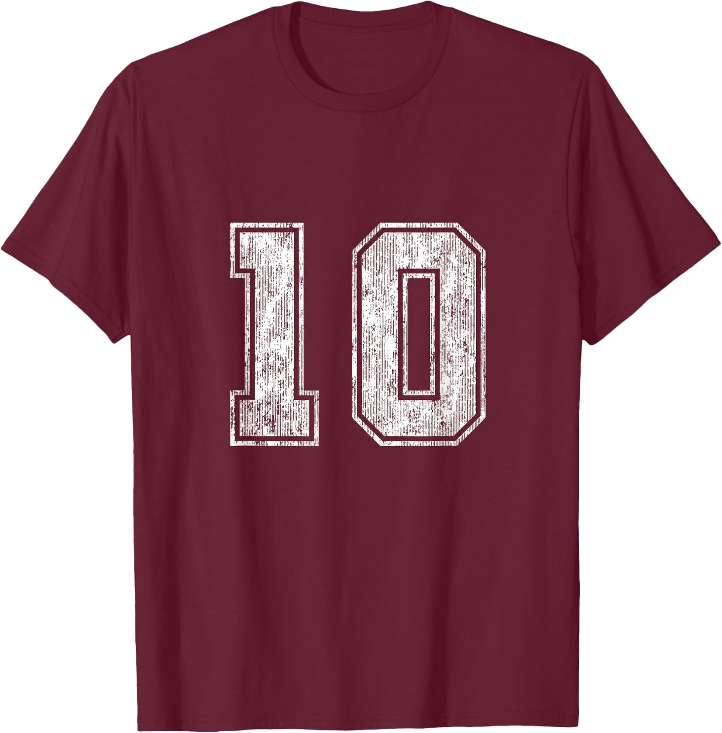 Number 10 Vintage Ten Sports Design T-Shirt - T-Shirt | Maroon