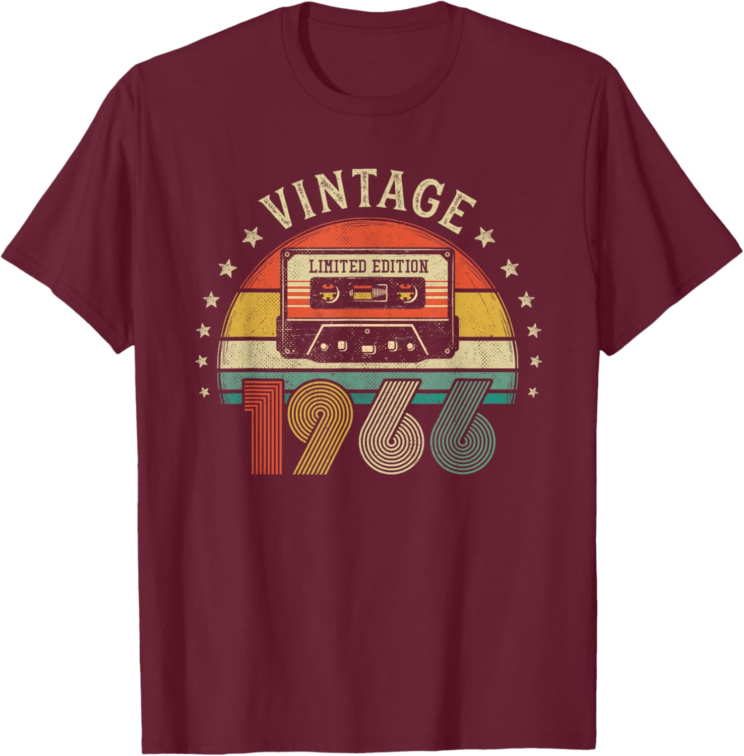Vintage 1966 Retro Cassette Tape - 60th Birthday T-Shirt - T-Shirt | Maroon
