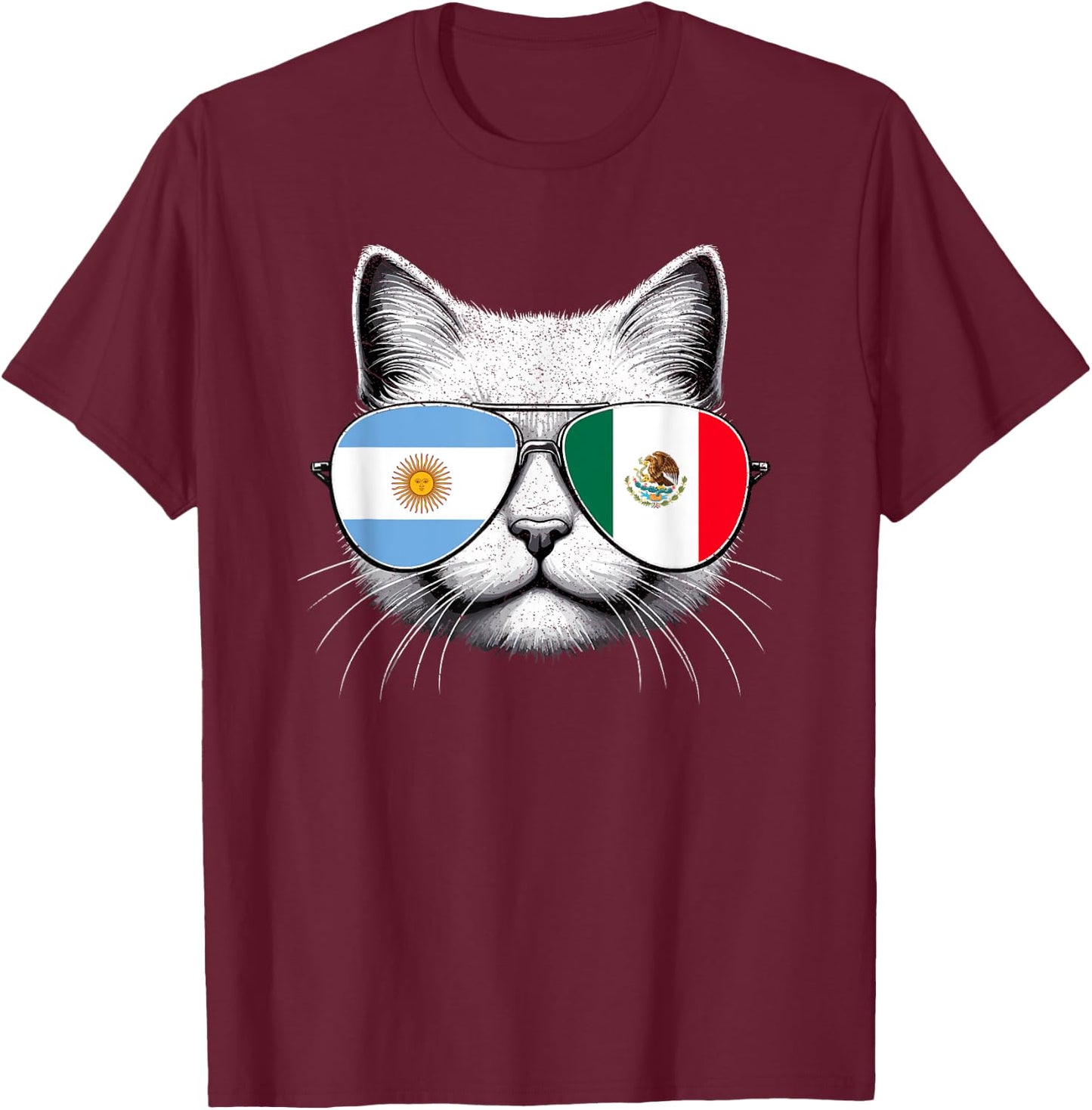 Argentinian Mexican Flag Funny Cat Argentina Mexico Men Women Kids T-Shirt - T-Shirt | Maroon