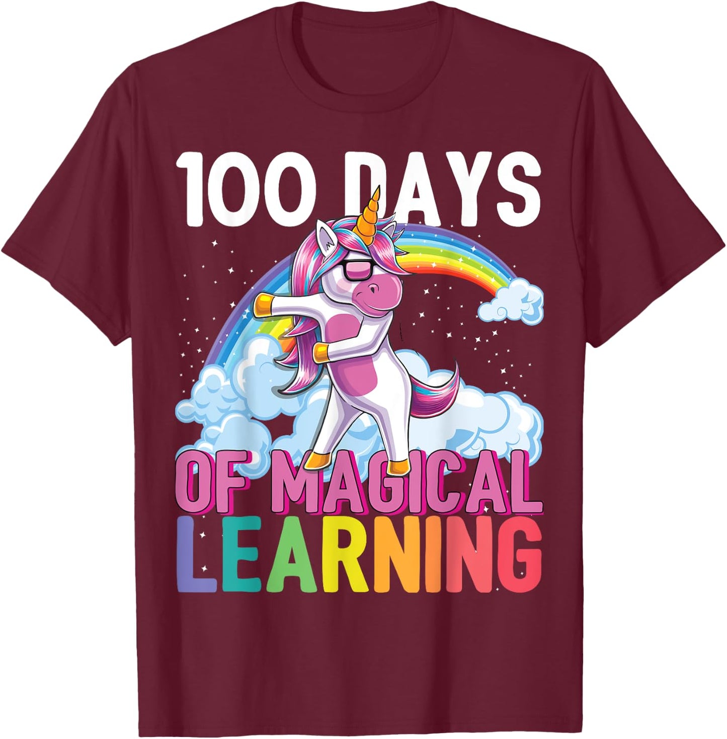 100 Days of Magical Learning Flossing Unicorn School Shirt T-Shirt - T-Shirt | Maroon