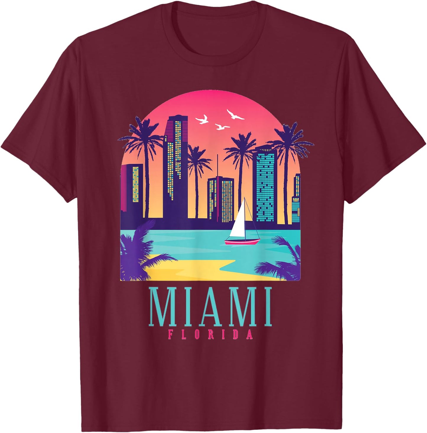 Miami Florida Vintage Retro USA America Souvenir Gift Small T-Shirt - T-Shirt | Maroon