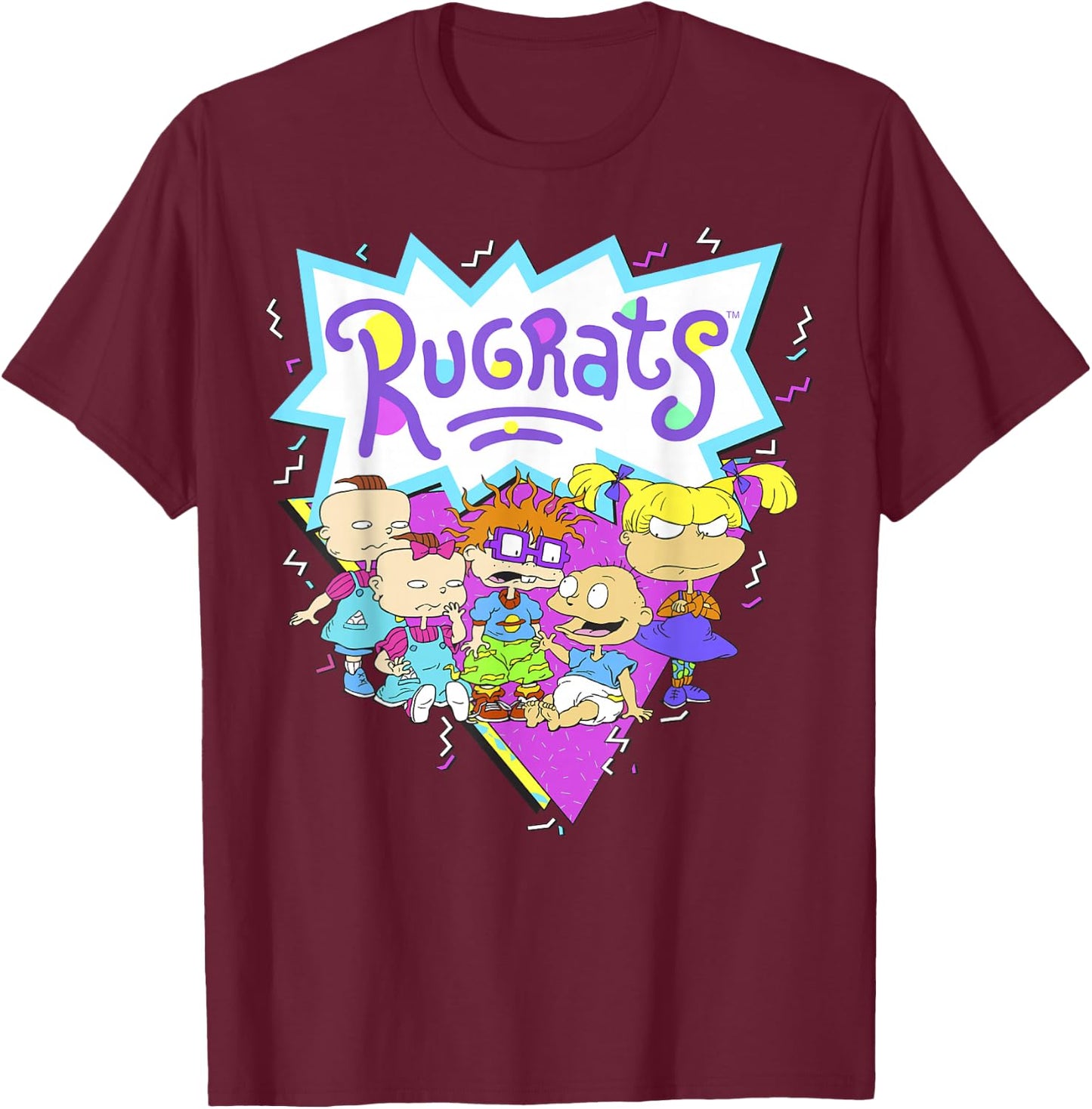 Rugrats Group Shot Retro Geometric Logo T-Shirt - T-Shirt | Maroon