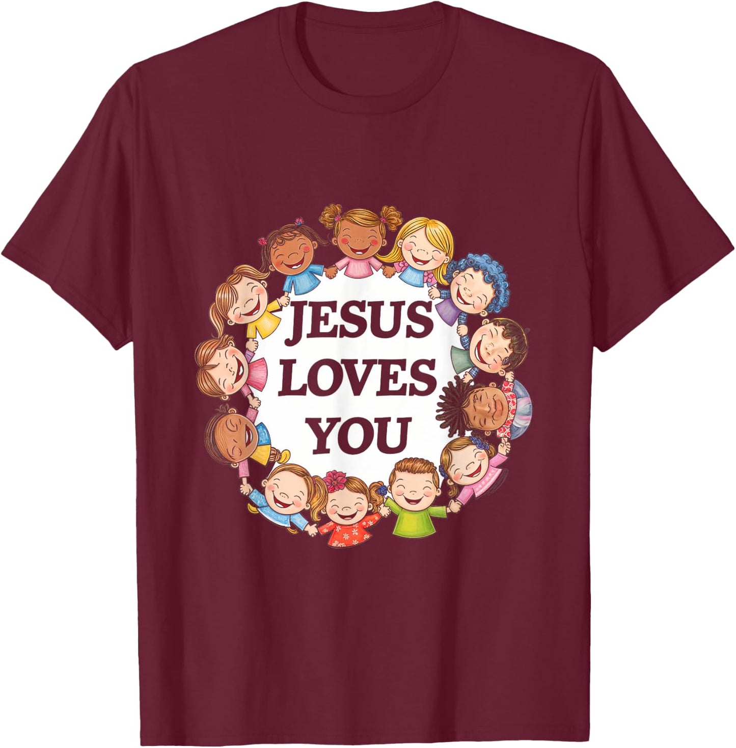 Jesus Loves You Kids Faith Children Religious Love T-Shirt - T-Shirt | Maroon