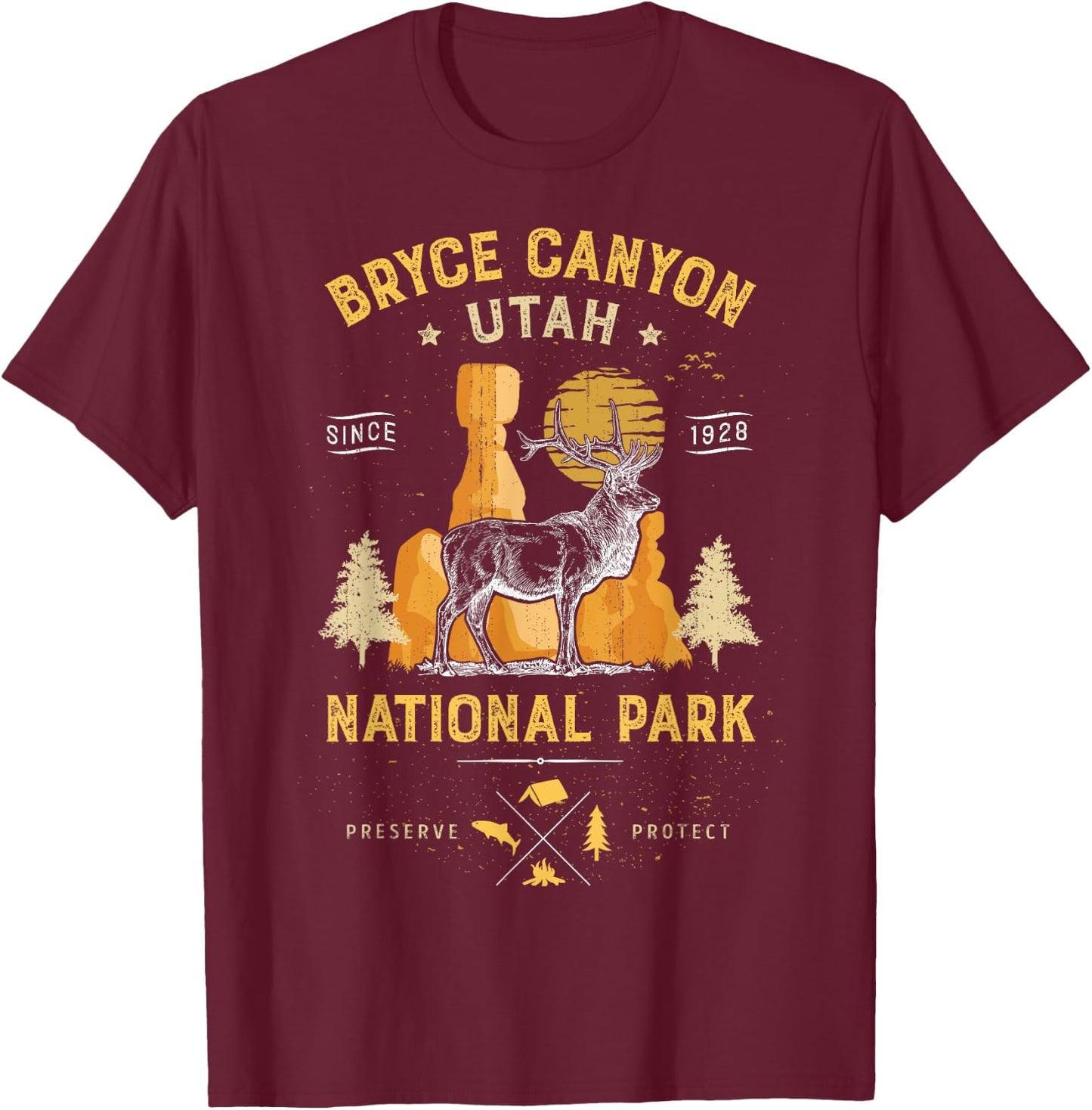 Bryce Canyon National Park T shirt Vintage Utah Deer Elk T-Shirt - T-Shirt | Maroon