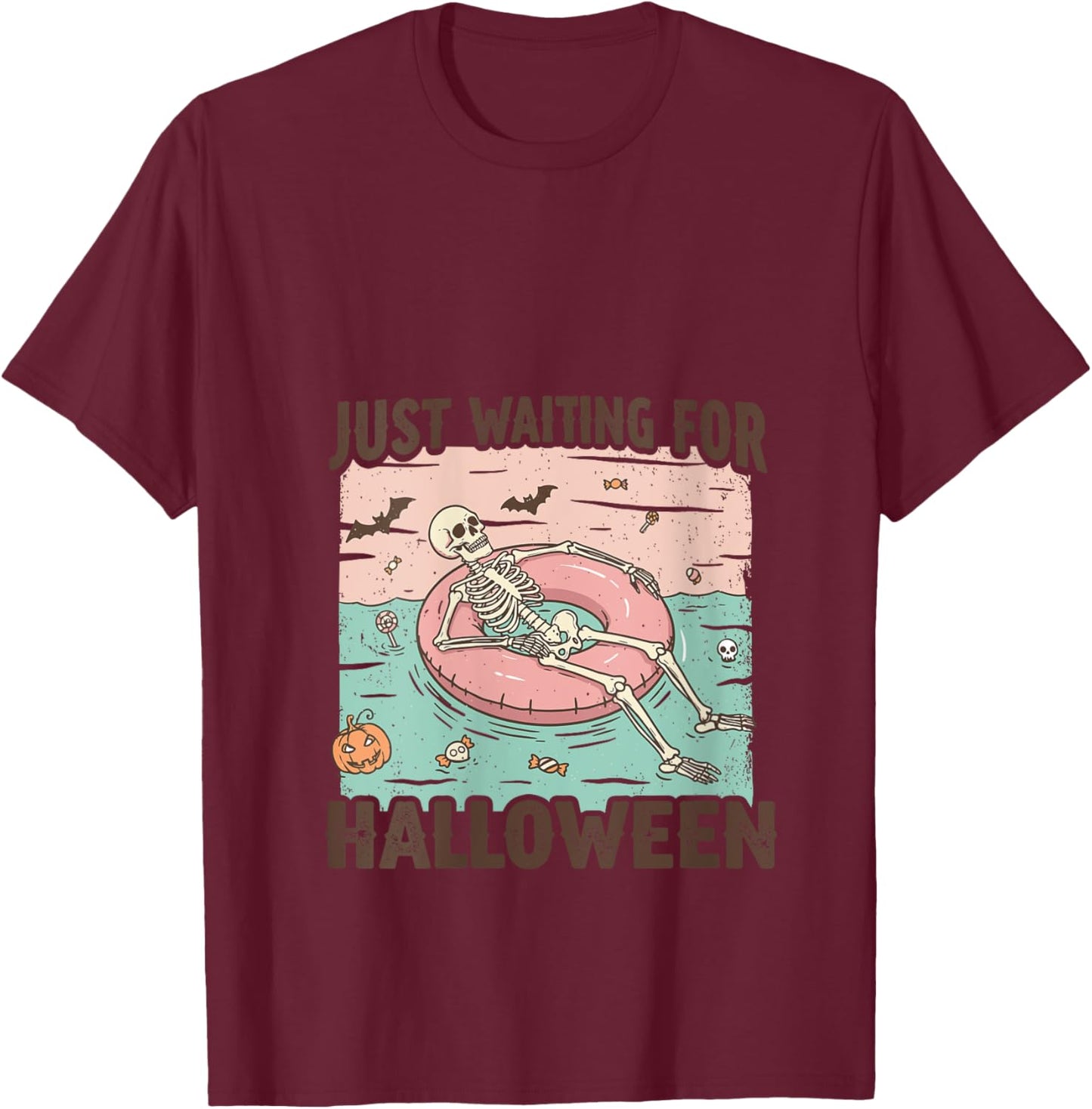 Spooky Summer Skeleton Just Waiting For Halloween V-Neck T-Shirt - T-Shirt | Maroon