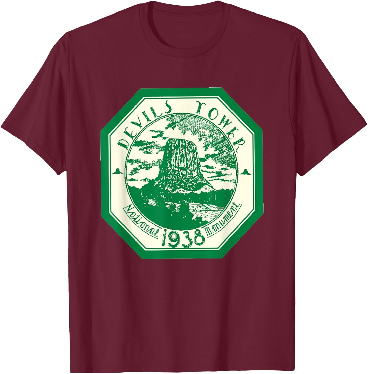 DEVILS TOWER National Park T Shirt Hiking Wanderlust T-Shirt - T-Shirt | Maroon