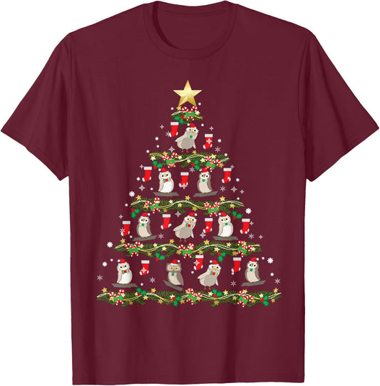 Christmas Animals Designs Owl Christmas Tree T-Shirt - T-Shirt | Maroon