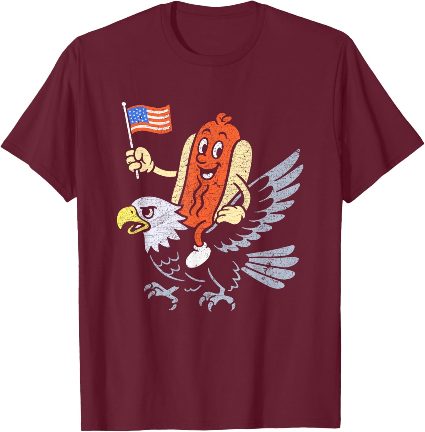 Funny 4th Of July Hot Dog Fourth Of July USA Bald Eagle T-Shirt - T-Shirt | Maroon