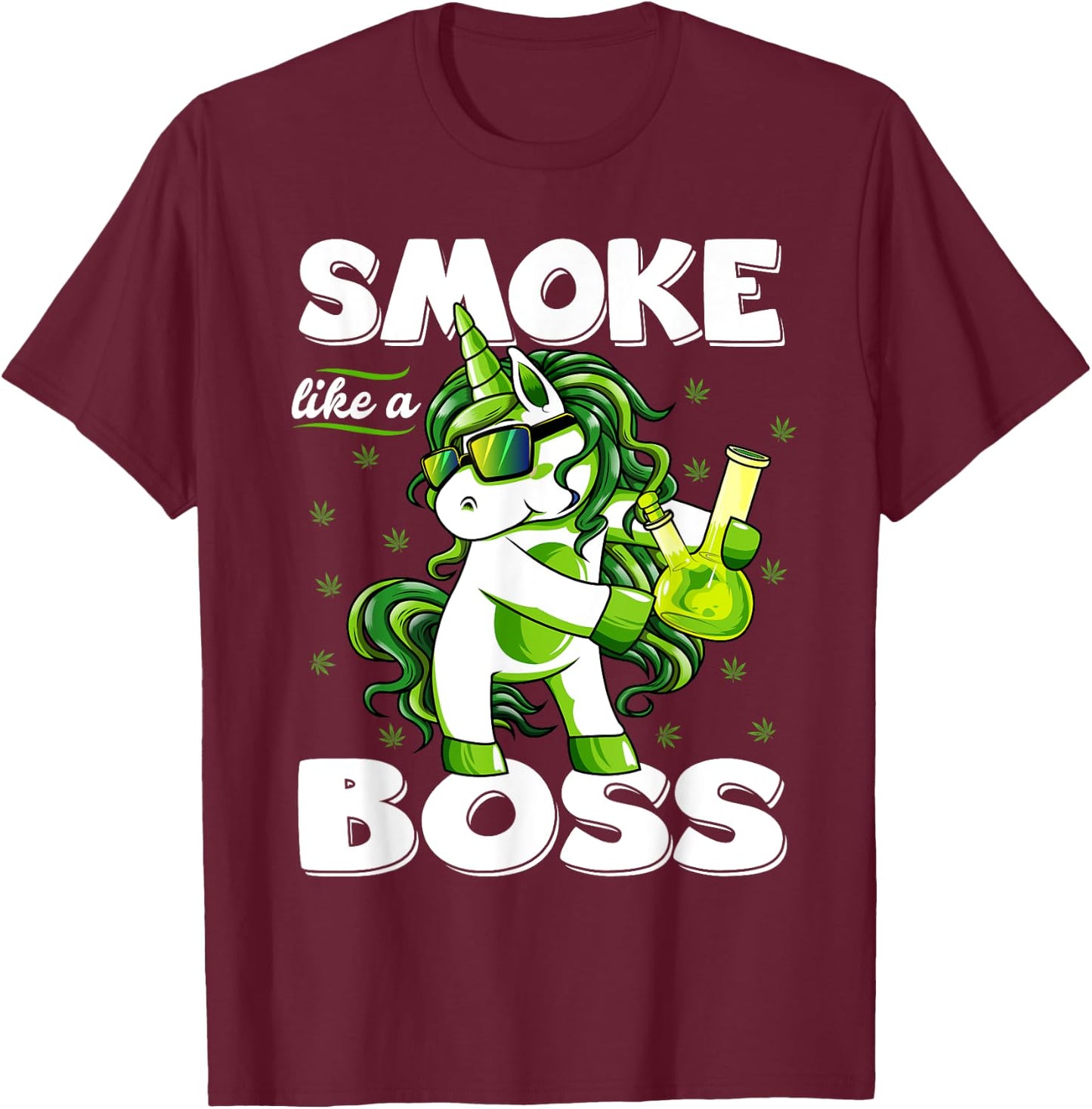 Funny 420 Marijuana Weed T Shirts -Adults Black Small Modern Round Collar Short Sleeve 420 Unicorn Floss Like A Boss Weed Pot Leaf Marijuana T-Shirt - T-Shirt | Maroon