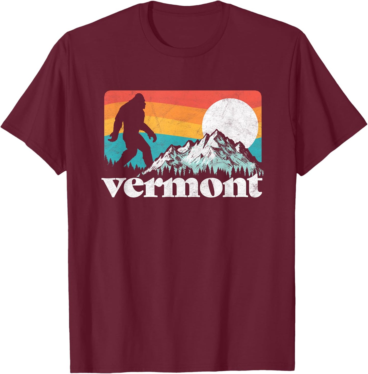 Vermont Pride Bigfoot Mountains Retro Nature Graphic T-Shirt - T-Shirt | Maroon