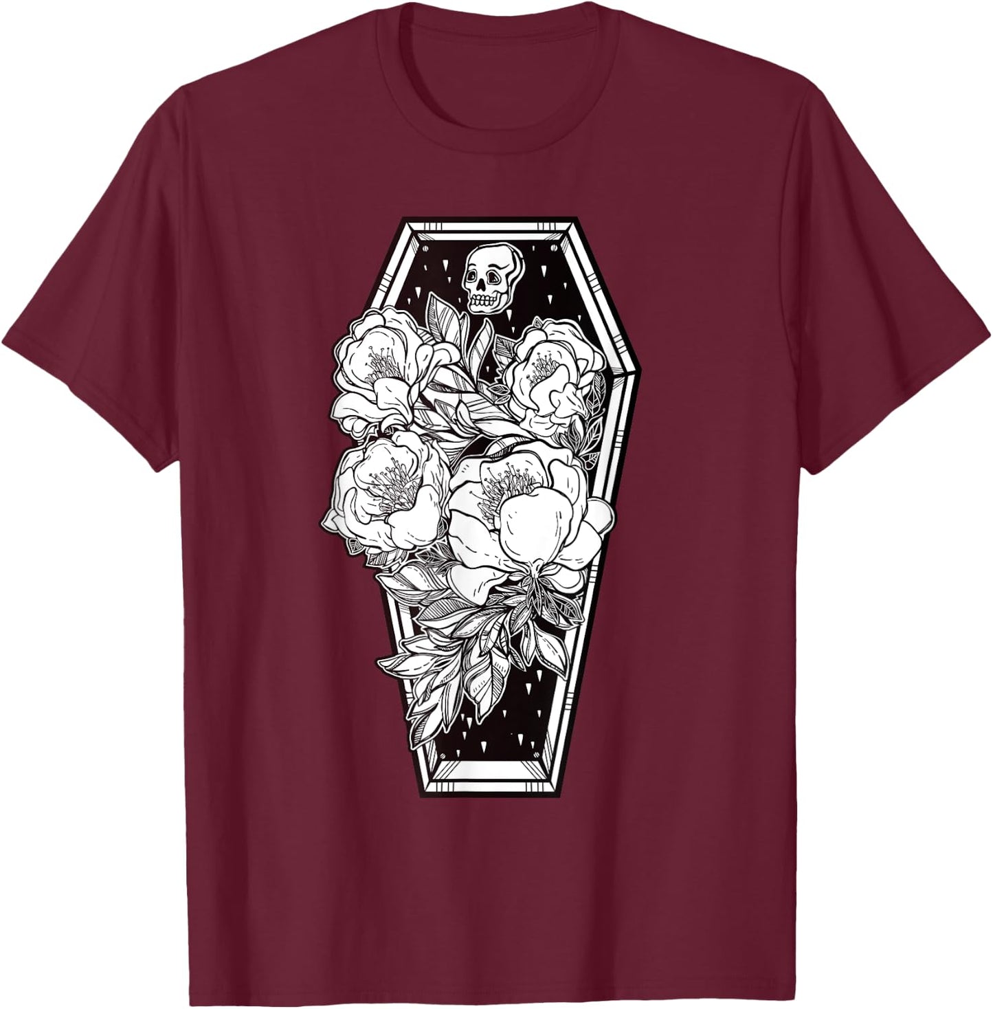 Floral Spooky Halloween - Grave and Roses Occult T-Shirt - T-Shirt | Maroon