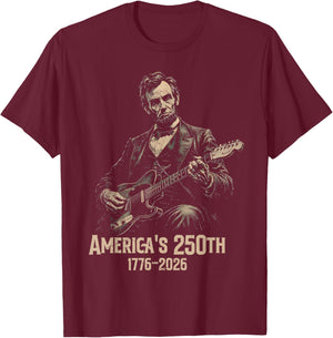 Retro Abraham Lincoln Guitar Music 4thJuly 250th Anniversary T-Shirt - T-Shirt | Maroon